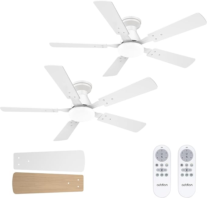 addlon 2 Pack Ceiling Fans with Lights, 48 inch White Ceiling Fan with Light and Remote Control, Reversible, 3CCT, Dimmable, Noiseless, Ceiling Fan for Bedroom, Farmhouse, Indoor/Outdoor Use
