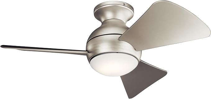 Kichler Sola 34" LED Indoor Outdoor Ceiling Fan in Brushed Nickel, 3-Blade, 3000K, (34" W x 11" H), 330150NI