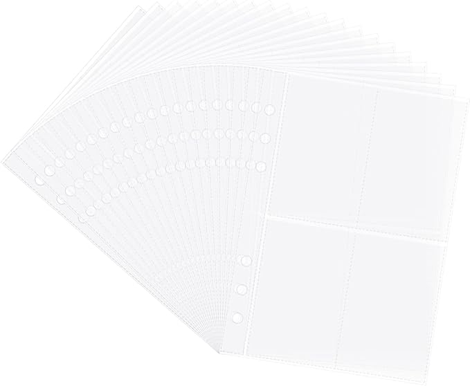 Clear Double-Sided Refill Inner Pages for Transparent Jewelry Storage Book 6 Ring Binder, 20 Sheets 160 Pockets