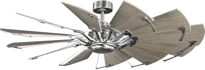 Progress Lighting Springer Collection DC Motor Farmhouse Windmill Ceiling Fan, Antique Nickel, 12-Blade (60" W x 17-3/8" H) P250000-081