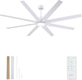 Newday 72 inch Large Ceiling Fans with Lights and Remote, Indoor/Outdoor White Ceiling Fan for Living Room Patio, 6 Speeds Silent Reversible DC Motor, 3CCT, Timer, 3 Downrods, 8 Blades