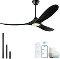 52 Inch Black Smart Ceiling Fan with Lights, Outdoor Ceiling Fan for patio, 3 Blades Wood Ceiling Fan with Quiet Reversible DC Motor, Indoor Exterior Modern Ceiling Fan with Alexa/App/Remote Control