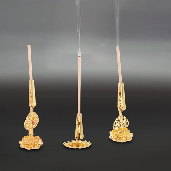WEBEEDY 3pcs Incense Holder Clip Buddha Incense Burner Incense Stick Standing Clamp with Lotus Base Incense Ash Holder Buddhism Supplies Tabletop Decor for Home Office