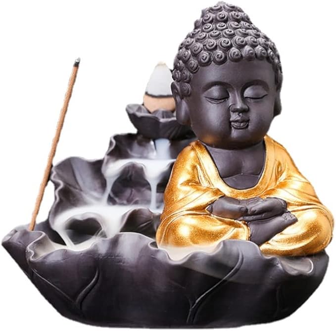 Creativity Lotus Backflow Incense Burner Smoke Waterfall Buddha Incense Aromatherapy Stick Holder Craft for Yoga Room/Office/Home Decor (D)