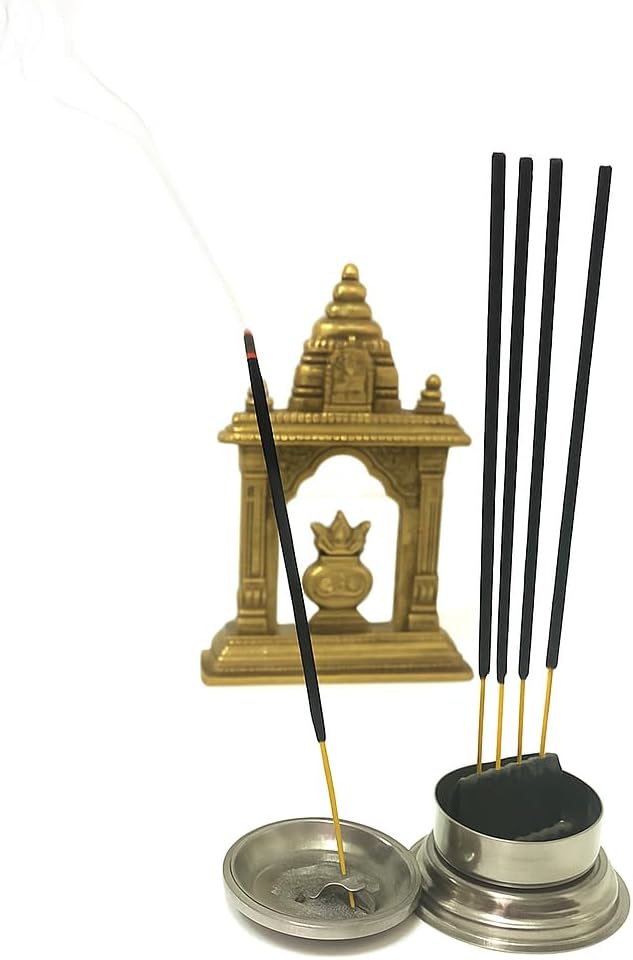 Incense Stick Holder Stainless Steel Incense Stand Dhoop Agarbatti Stand Om Swastik Stand Pooja Accessory Agarbatti Dhup Dani Burner Tray Tower Stand for Positive Energy