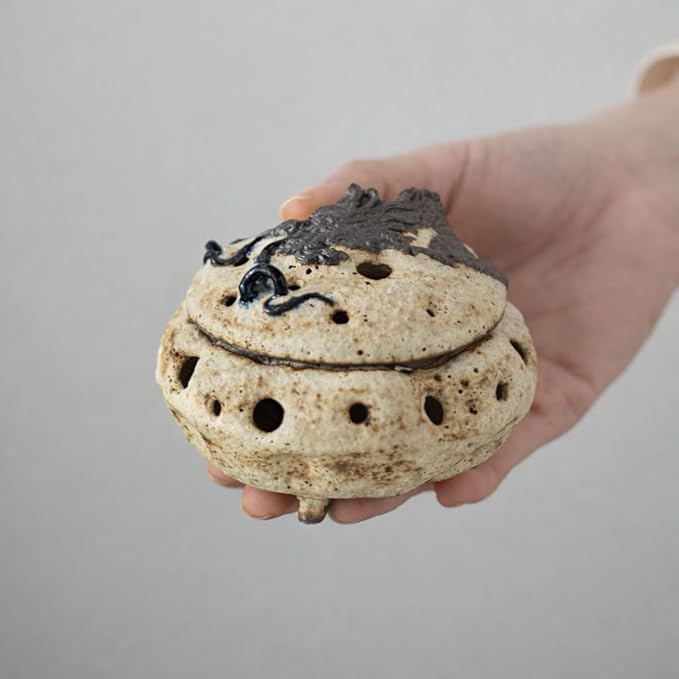 Wabi-Sabi Ceramic Incense Burner - Handmade Old Rock Clay Bowl for Coils, Cones & Agarwood - Zen Meditation Decor