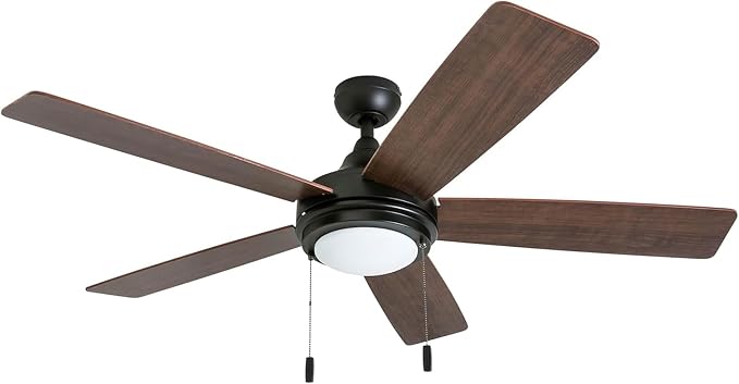 Honeywell Ceiling Fans Ventnor, 52 Inch Modern Farmhouse Indoor LED Ceiling Fan with Light, Pull Chain, Three Mounting Options, Dual Finish Blades, Reversible Motor - 50607-01 (Bronze)
