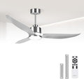 52 Inch Silver Ceiling Fan with Lights and Remote High CFM 3 Blades | Quiet DC Motor, Sleek, Reversible Motor, Timer, 6 Speeds, for Indoor Outdoor Bedroom Living Room Kitchen