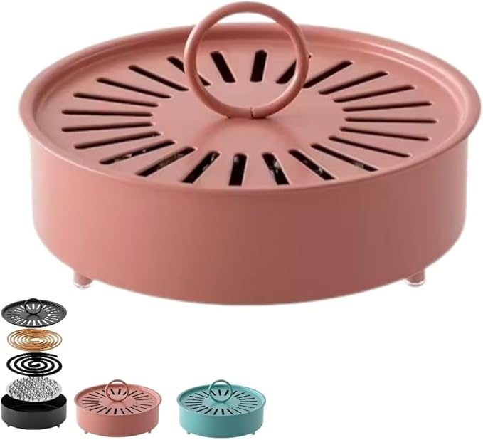 Mosquito Coil Holder with Anti-Scald Design, Stainless Steel, Pink/Black/Blue, for Home and Camping (Pink)