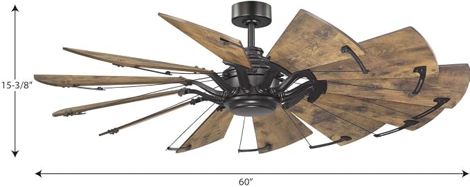 Progress Lighting Springer Collection DC Motor Farmhouse Windmill Ceiling Fan, Architectural Bronze, 12-Blade (60" W x 17-3/8" H) P250000-129
