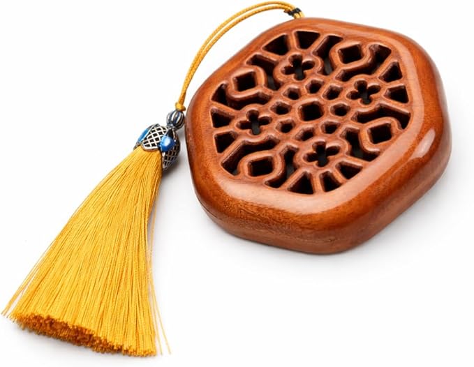 Circular Hand-Carved Rosewood & Ebony Incense Burner - Zen Meditation Bowl with Gold Tassel