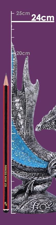Nemesis Now Dragon Incense Burner - 24 cm Incense Backflow Waterfall - Mythic Decor for Collectors & Fans - Rune Base & Metallic Silver Dragon