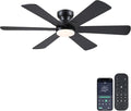 BayDay 52 inch Ceiling Fans with Lights, Black Ceiling Fan with Remote APP, Dual-Sided Modern/Rustic 6 Blades, Reversible, 3CCT, Flush Mount Low Profile Ceiling Fan with Lights Bedroom Kitchen Indoor