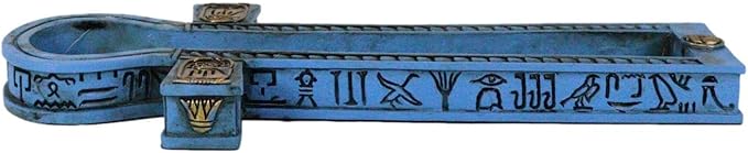 Ebros Gift Egyptian Beautiful Blue Hieroglyphic Symbols Golden Cartouche Ankh Key Incense Stick Burner Holder Figurine Gods of Egypt Talisman of Balance Health and Life Force