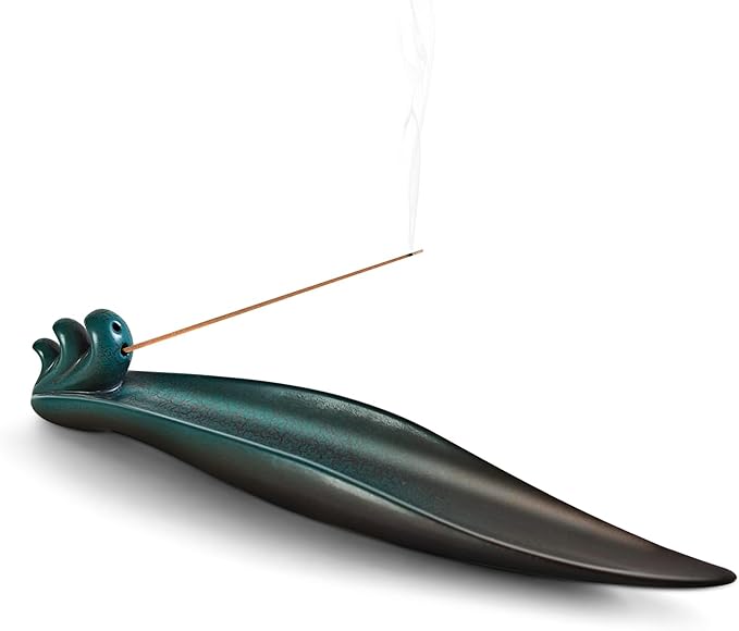 Incense Holder for Sticks, Minimalist Aesthetics Design Incense Burner for Sticks with 2 Holes, Ceramic Ash Catcher for Meditation Yoga Spa Relaxation Home Decor Gift (Wave)