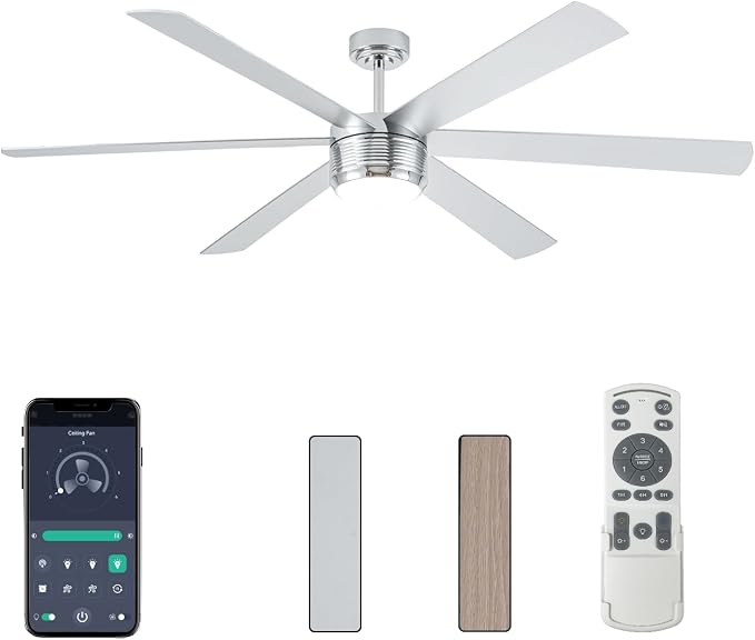 SHOWDI Nickel Ceiling Fans with Lights and Remote, Quick Installation, 72 in