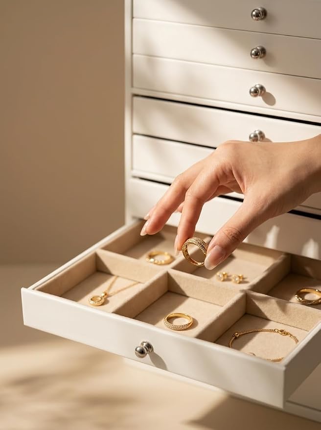 GUKA Large Jewelry Box, Jewelry Case with 10 Drawers for Big and Small Jewelry, Jewelry Storage Organizer for Watch Earrings Necklace Rings Bracelets, Birthday Wedding Gifts, White