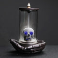 Skull Incense Burner Holder - Backflow Waterfall , LED Ceramic Unique Skeleton Incense Burner with 15 Incense Cones for Halloween/Aromatherapy/Yoga/Home/Room/Office Deco