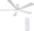 Hounberi 52" Flush Mount Ceiling Fan with Lights and Remote, Modern Black Low Profile Ceiling Fan, Quiet Reversible DC Motor, 3CCT Dimmable LED, Ideal for Bedroom, Kitchen and Low Ceilings, White