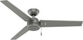 Hunter Cassius, Outdoor or Indoor, Ceiling Fan, 52 inch, Matte Silver | No Light, Standard Mount, Pull Chain, 3 Blades, For Living Room, Patio, Porch, Garage, 59262