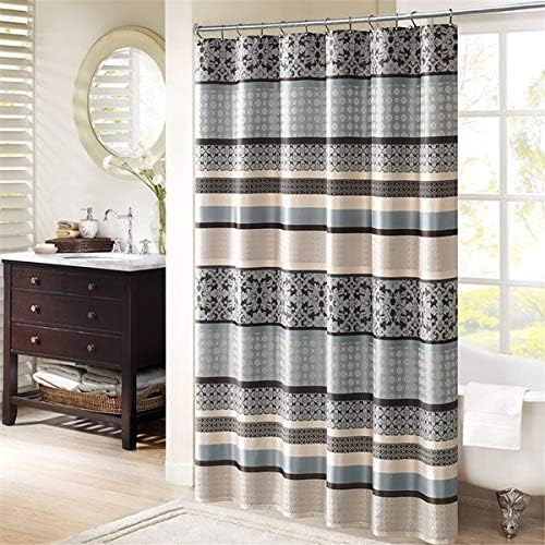 Madison Park Princeton Geometric Jacquard Fabric, Transitional Shower Curtains for Bathroom, 72 X 72, Blue, MP70-3039, 72x72