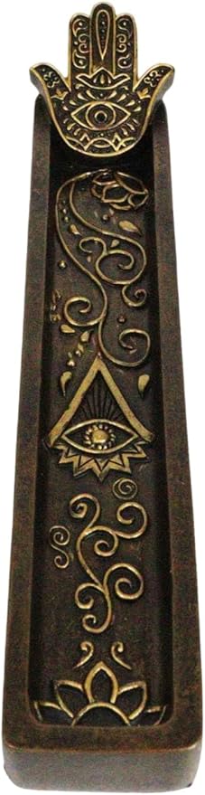 Ebros Gift Sacred Symbol Amulet Hand of God Hamsa Palm Eye of Providence Incense Stick Holder Burner Figurine Zen Feng Shui Vastu Home Fragrance Tabletop Altar Decor