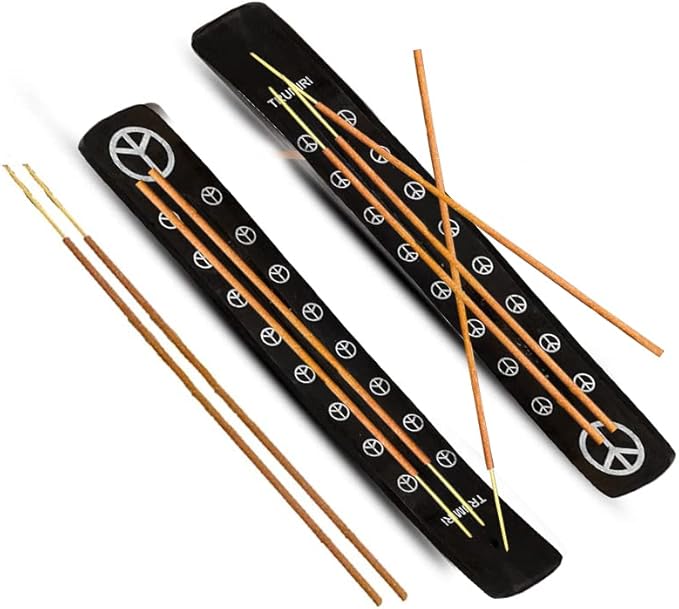 Black Incense Holder Burner Ash Catcher Wooden Fatti Plate Tray for Sticks and Cones Pack of 2