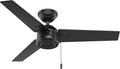 Hunter Cassius, Outdoor or Indoor, Ceiling Fan, 44 inch, Matte Black | No Light, Standard Mount, Pull Chain, 3 Blades, For Living Room, Patio, Porch, Garage, 50260