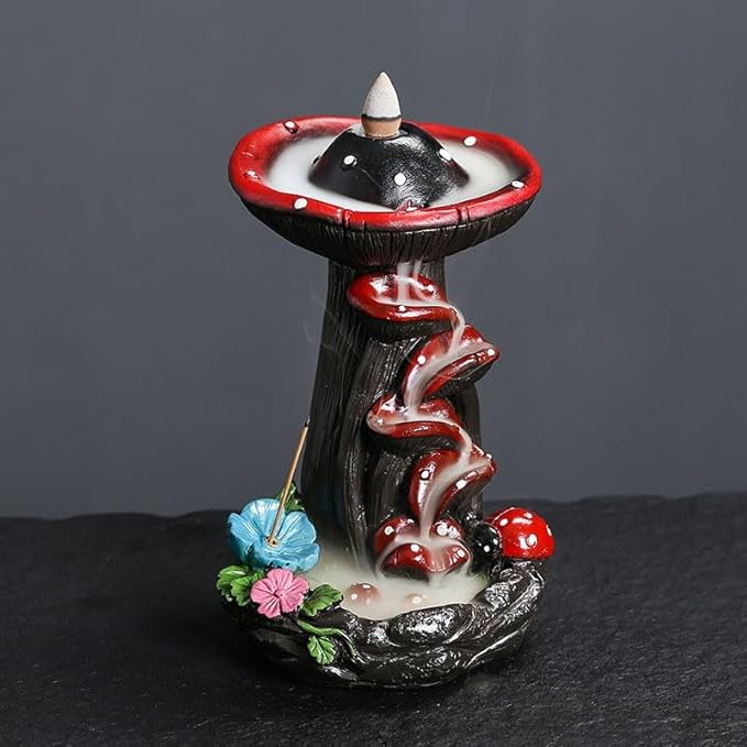New Mushroom Backflow Incense Burner,Ceramic Incense Cone Holder with 20 Incense Cones and 30 Incense Sticks，Incense Waterfall | Cones Holder Used for Relaxation, Meditation, and Home Decoration