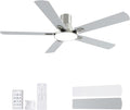 SNJ 60 Inch Brushed Nickel Ceiling Fans with Lights and Remote,Flush Mount Low Profile 5 Blades Ceiling Fan,Dimmable Quiet Reversible DC Motor for,Living Room,Bedroom and Patio