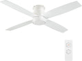 WINGBO 52" Flush Mount DC Ceiling Fan without Lights, 4 Reversible Blades, Ultra Quiet 6-Speed DC Motor, Hugger Low Profile Indoor Ceiling Fan No Lights, White Finish