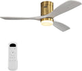 Sofucor 52 Inch Low Profile Ceiling Fans with Light, Modern Flush Mount Solid Wood Ceiling Fan with Airflow 5000CFM, Quiet DC Motor, 6 Speeds, Timer & Reversible for Bedroom Living Room, ETL, Gold