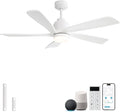 Sofucor Smart Ceiling Fan with Lights and Remote, 52 Inch Modern White Wood Ceiling Fan for Indoor Farmhouse Bedroom Living Room Outdoor Patio Porch, Compatible with Alexa/APP/Google Assistant