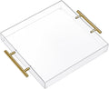12"x12" Clear Acrylic Serving Tray with Golden Handles, Sturdy Huge Capacity Acrylic Trays for Coffee, Juice, Kitchen and Desk Organizer, Storage Tray (12"x12")