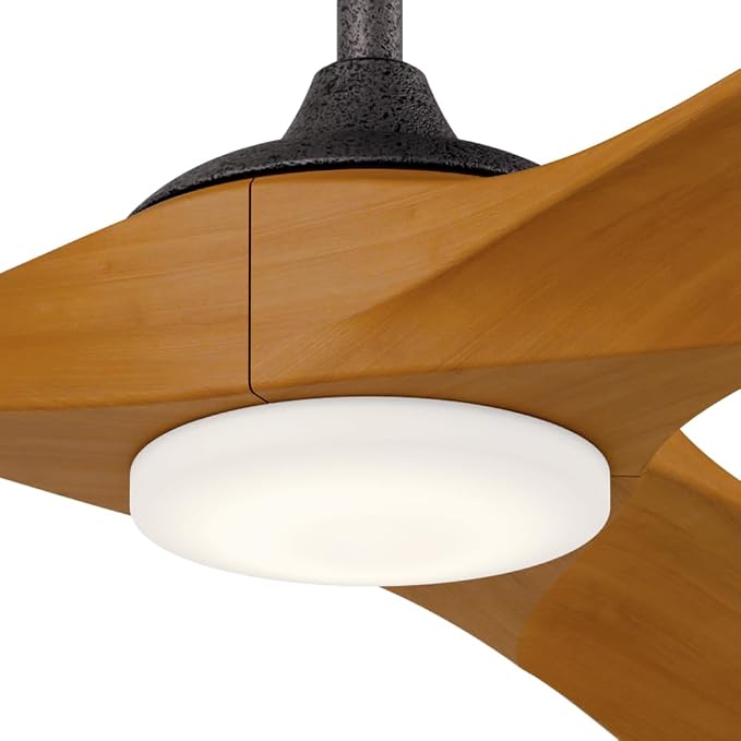 KICHLER Mylo 60 in Ceiling Fan with Light, Modern 3-Blade Indoor Outdoor Fan with Satin Etched Cased Opal Glass in Anvil Iron with Honey Maple Wood Blades, 6-Speed Remote Control, 310560AVI