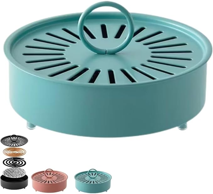 Mosquito Coil Holder with Anti-Scald Design, Stainless Steel, Pink/Black/Blue, for Home and Camping (Blue)