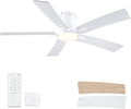 52 Inch White Flush Mount Ceiling Fans with Lights and Remote | 3CCT Dimmable LED, 6 Speed, Quiet DC Motor, 3-Level Timer Function, Forward/Reserve For all Seasons, Indoor/Covered Outdoor