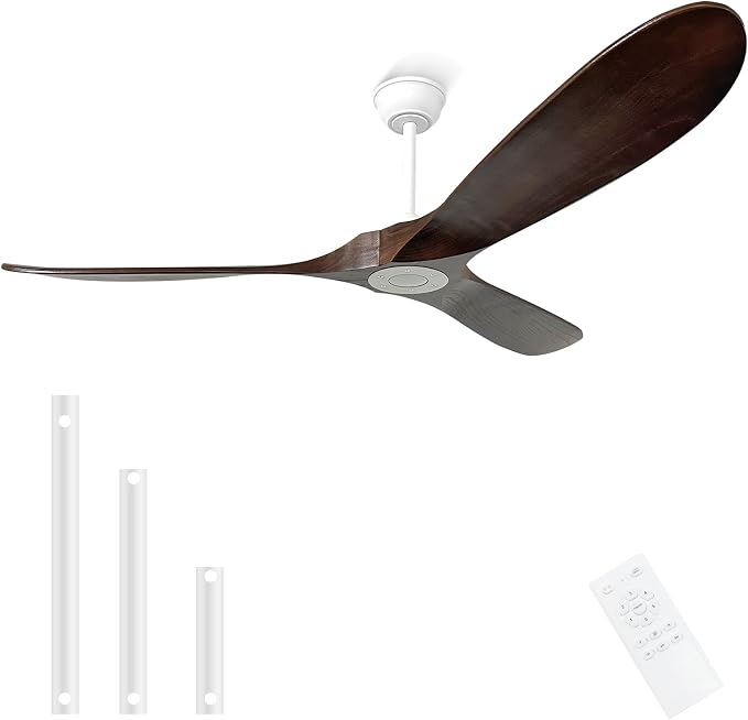 60 inch Ceiling Fan without Light,3 Solid Wood Blades Dark Walnut Finished,Outdoor Ceiling Fan for Living Room,Patio,Porch(White+Dark Walnut)