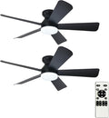 Depuley 42-Inch Ceiling Fans with Lights: Flush Mount Ceiling Fan with Remote Control Indoor/Outdoor- Black 5 Blade Low Profile Fandelier for Kitchen Gazebo - Reversible Quiet Timer - 2 Packs