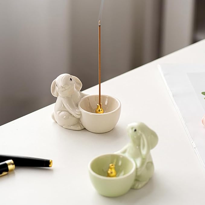 ARFUKA Incense Holder Ceramic Incense Stick Holder Incense Burner Rabbit Design Insence Holder with Ash Catcher for Meditation Yoga Spa Room Décor Pack of 3