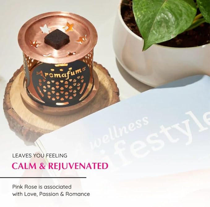 Pink Rose Incense Bricks (2 x 9 Bricks) & Oriental Burner by Aromafume | Ideal for Romance, Sensuality, Good Vibrations | Natural, Low Smoke, Non-Toxic Incense Bricks