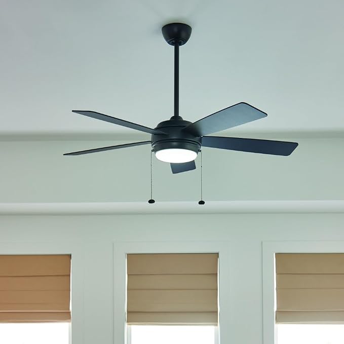 Kichler Starkk 52 in 5-Blade Ceiling Fan with LED Light, Modern Indoor Fan with Etched Cased Opal Glass in Polished Nickel, Reversible Silver and Walnut Blades, 330174PN