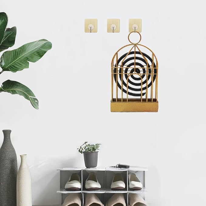 2 PCS Portable Metal Mosquito Coil Holder Incense Holder Retro Incense Coil Burner, Hanging Bird Cage Outdoor Home Garden Decor for Courtyard Bar Office Desktop (Golden)