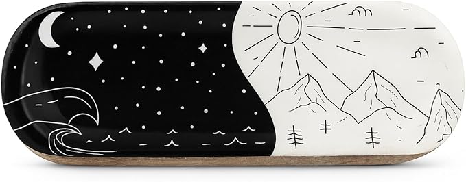 TOSQP27 Handmade Wooden Incense Holder for Sticks – Black & White Resin Art Tray | Handcrafted Ash Catcher for Meditation, Yoga & Home Decor Fragrance | Decorative Wooden Incense Burner Gift
