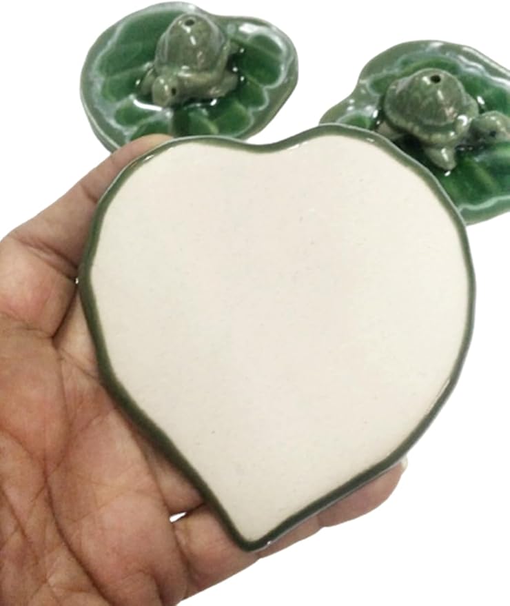Dolphin Shop, Ceramic Incense Holder Stick Burner Small Turtle with Leaf Tray Dish 1 Pc Handmade Cute Animal for Decorative Statue Home Indoor Buddist Massage Spa Yoga Office (Turtle Green)