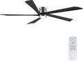 EKIZNSN 84 Inch Brushed Nickel Flush Mount Ceiling Fans with Lights for Patios, 110V Noiseless Reversible DC Motor, 6-Gear Speed (Nickel Finish with Black Blades)