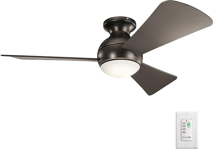 Kichler Sola LED 44" 3 Blade Fan with Etched Cased Opal Glass in Olde Bronze finish and Brown Blades