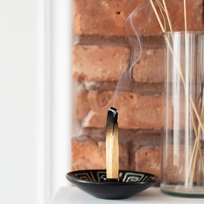 Palo Santo Holder with 5 Sticks - Luna Sundara Handmade Ceramic Incense Burner - Blue Chulucanas Pottery from Peru - Smudge Bowl for Sage - Aromatherapy Gift Set