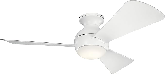 Kichler 330151MWH 44 Inch Sola Ceiling Fan LED, 3 Speed Wall Control Full Function, Matte White Finish with Matte White Blades