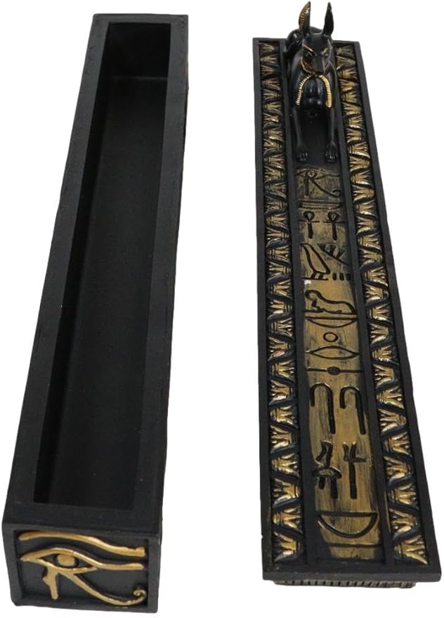 Ebros Gift Egyptian God of The Dead Anubis Jackal Dog Incense Burner and Storage Box Holder Sculpture Home Fragrance Accessory Egypt God of Afterlife and Mummification Usher of The Dead Figurine